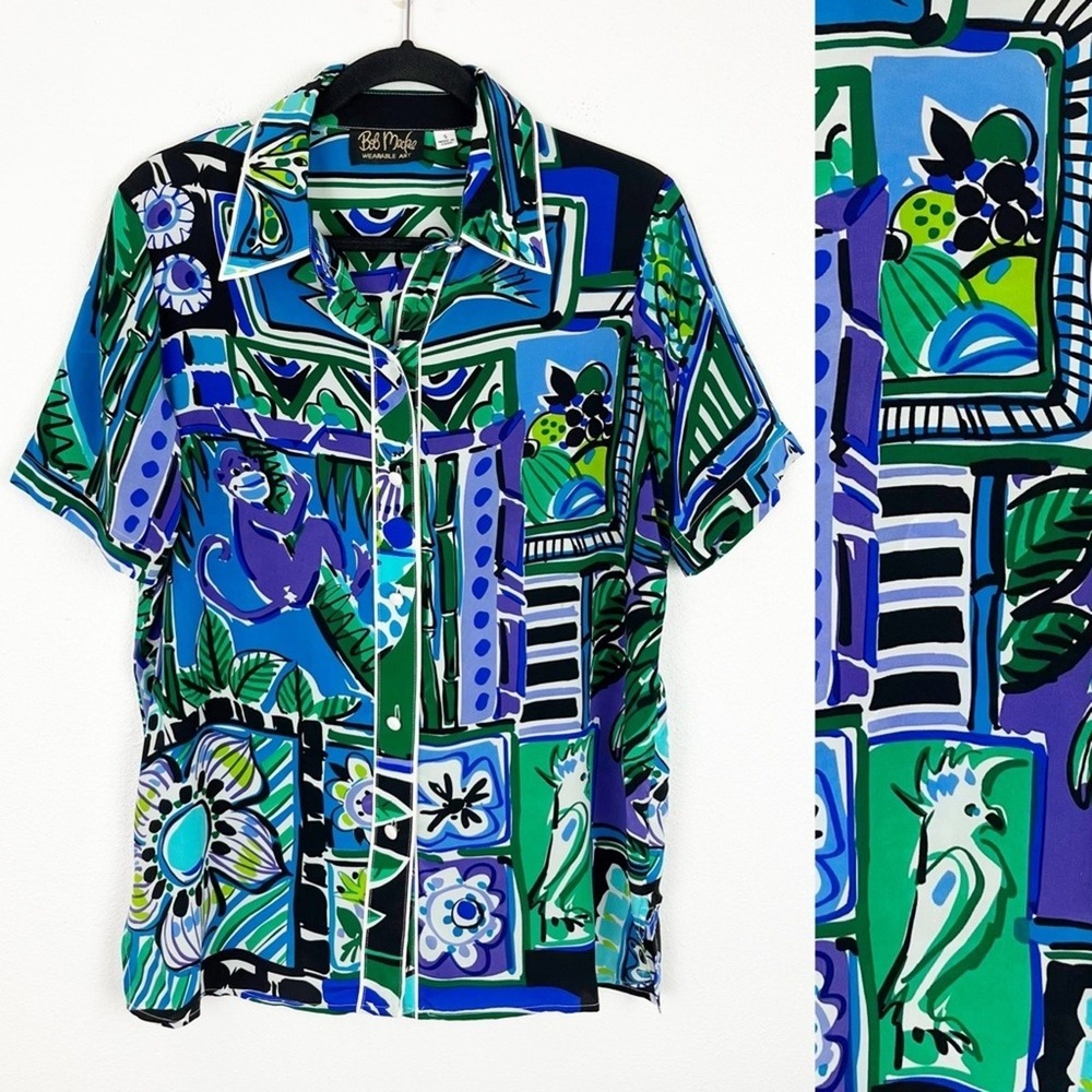 Bob Mackie Wearable Art Colorful Abstract Blouse Modern Retro Chic Small - Picture 2 of 12